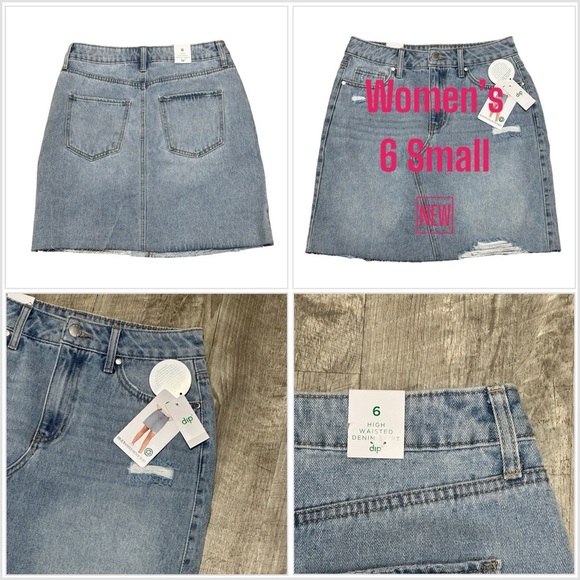 Womens Dip 6 Small Skirt Denim Jean Jeans Faded Navy Blue Straight Distressed - Picture 1 of 10
